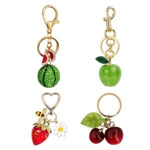 Set of 4 Cute Fruit Charm Keychain - Adorable Bag Accessories or Gift